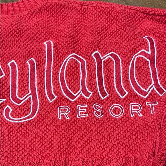 Disney 2023 Holiday Red Cable Knit Sweater Spirit Jersey with Disneyland Logo - Picture 7 of 8